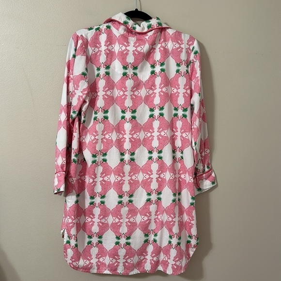Jaye’s Studio Button Front Sleep Shirt Pink, White&Green Elephant Print Sz Small - Picture 2 of 9